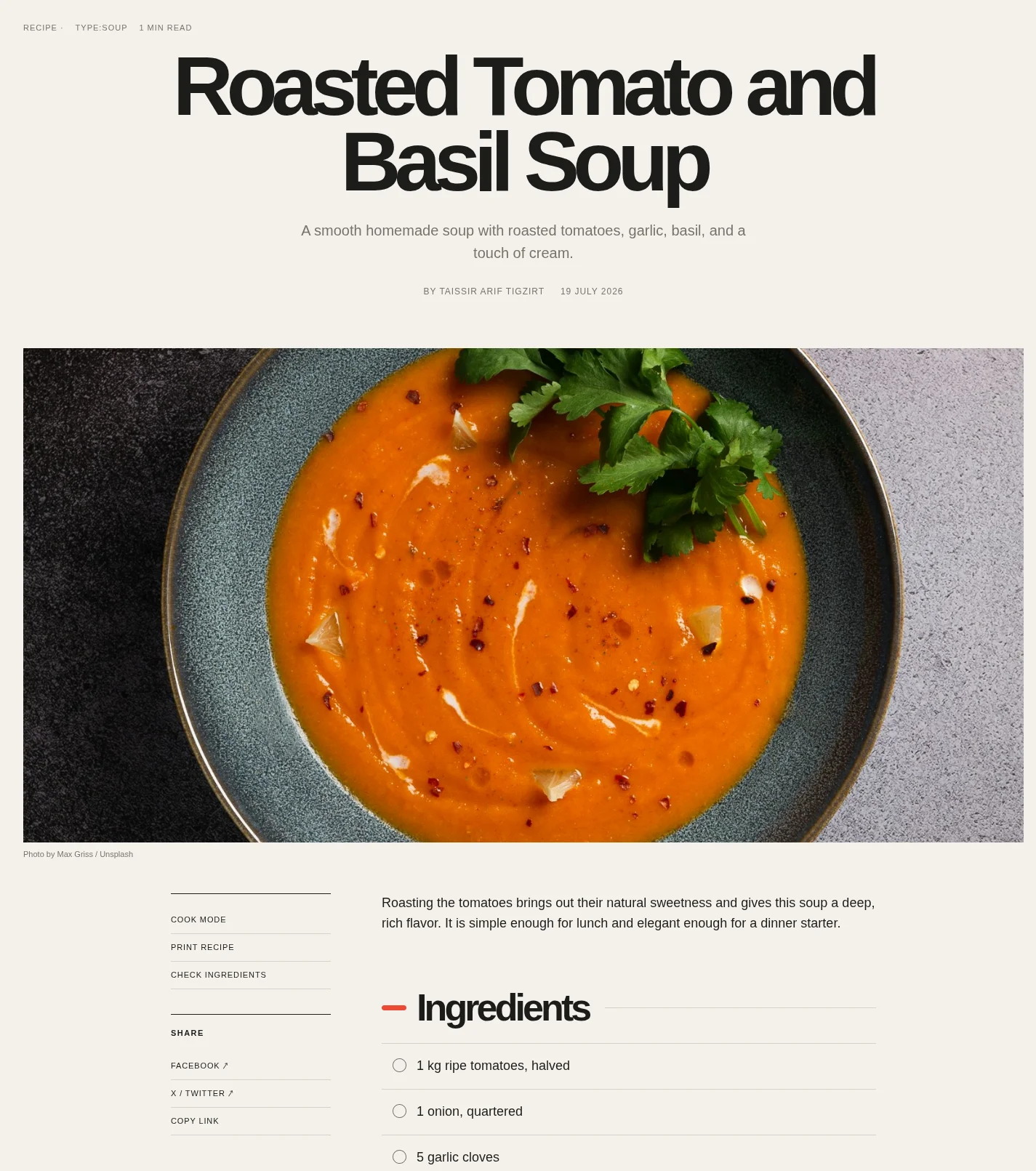 Cookory Ghost theme desktop post preview