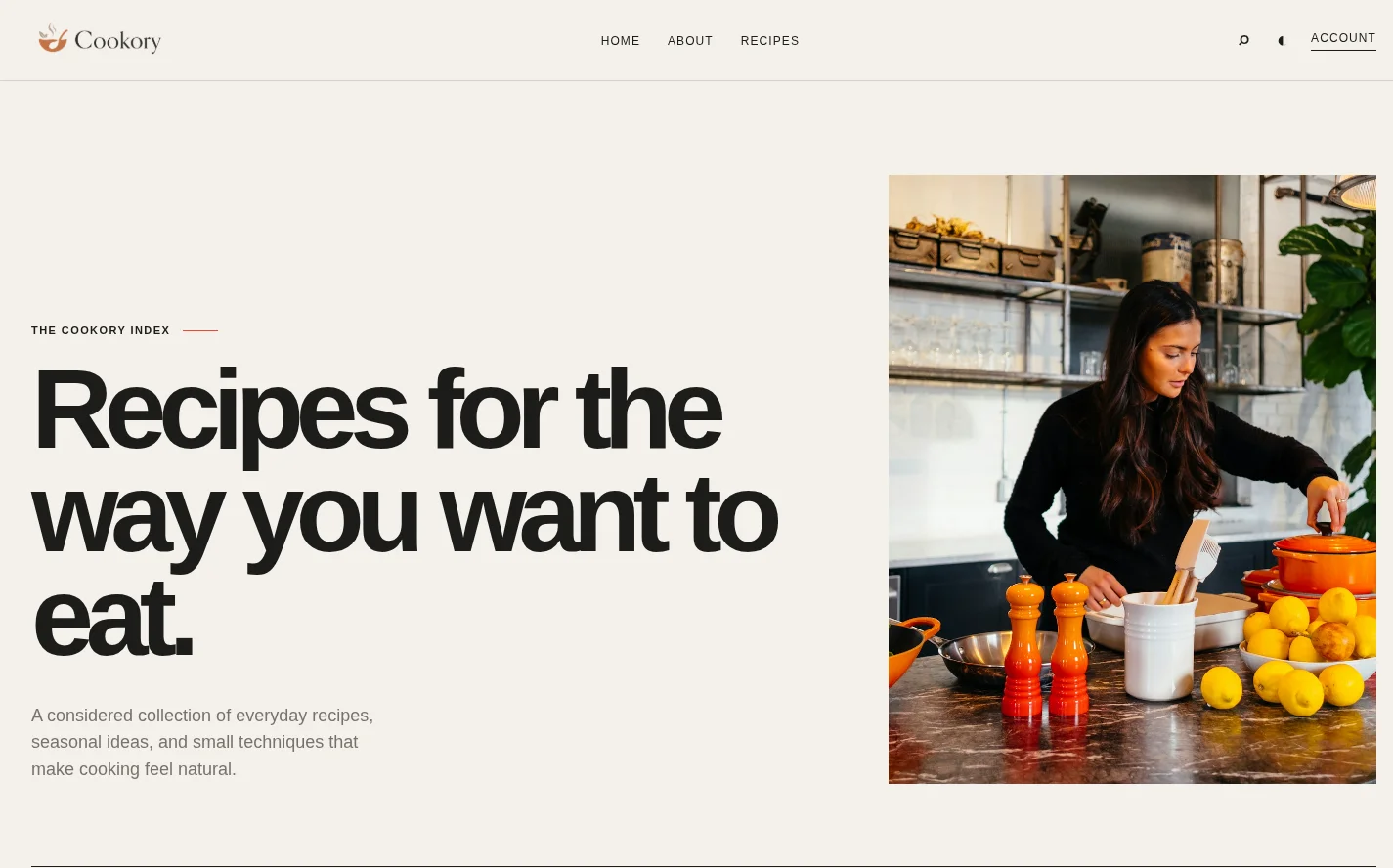 Cookory Ghost theme desktop homepage preview